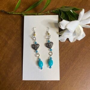 Silver and Blue Artisan Earrings with Turquoise Stones